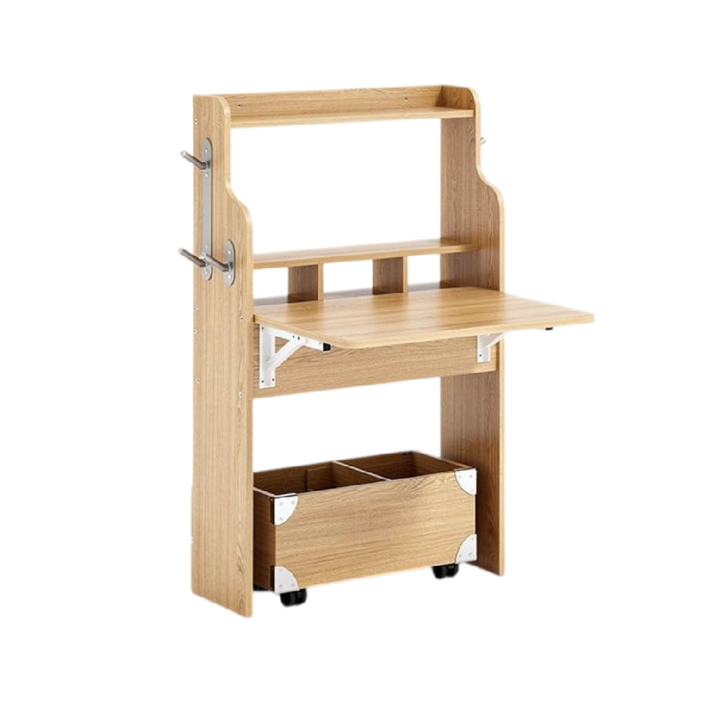 **Mesa de Estudo Compacta com Prateleira e Rodinhas**