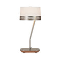 **Luminária de Mesa Moderna: Design Elegante com Base em Metal e Detalhes em Madeira**